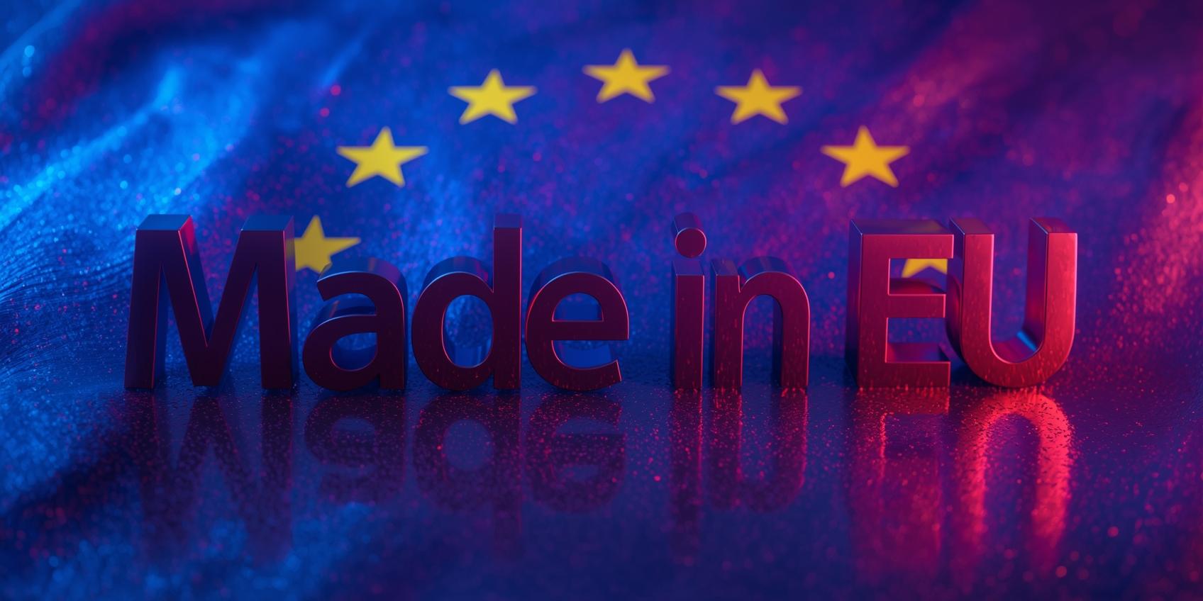 made in eu felirat és eu zászló a háttérben